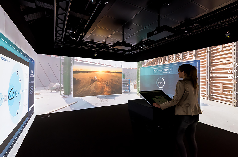 Immersive room with mixed reality at Microsoft customer experience for companies